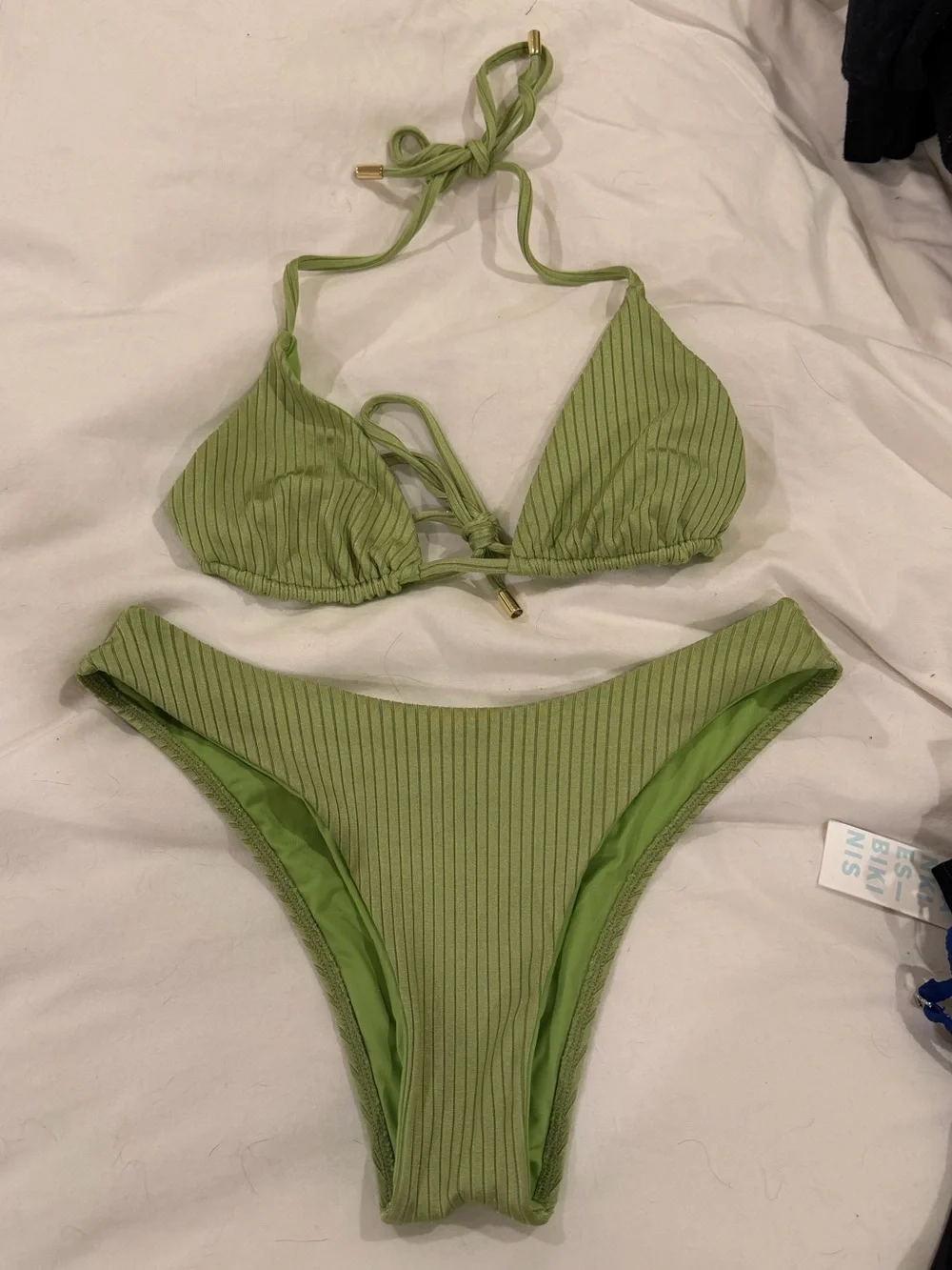 Monday Swimwear Olive Green Ribbed Triangle Bikini